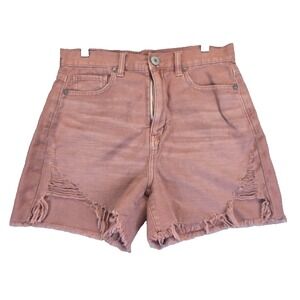 American Eagle Highest Rise Mom Shorts Dusty Rose Pink Boho Festival Raw‎ Hem 4